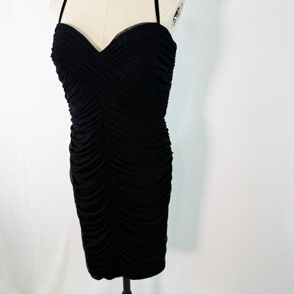 Tadashi Shoji | Black Ruched Bodycon Dress Mini Straps | Sz L - Picture 10 of 13
